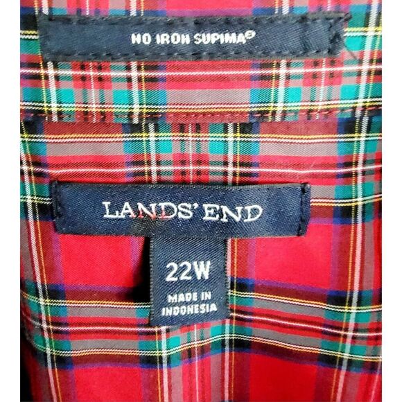 Lands’ End 22W Women’s Red Plaid‎ Long Sleeve Tunic Top Supima Cotton LS - Picture 3 of 6